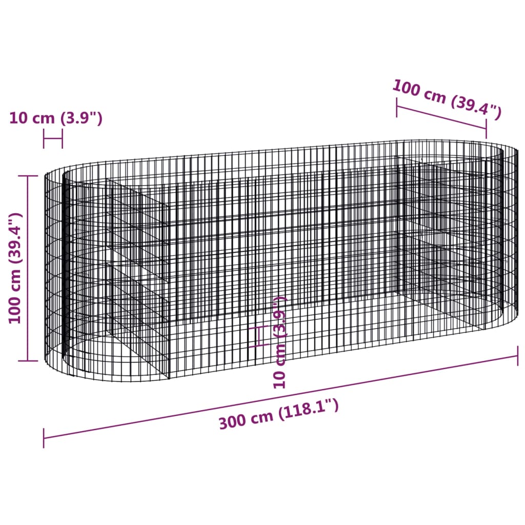 Gabionen-Hochbeet Verzinktes Eisen 300x100x100 cm - Pazzar.ch
