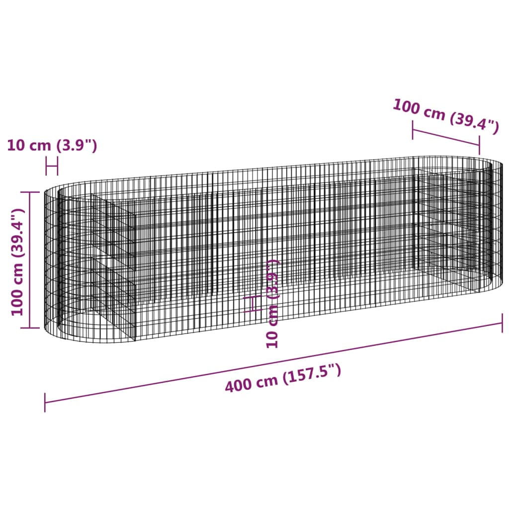 Gabionen-Hochbeet Verzinktes Eisen 400x100x100 cm - Pazzar.ch