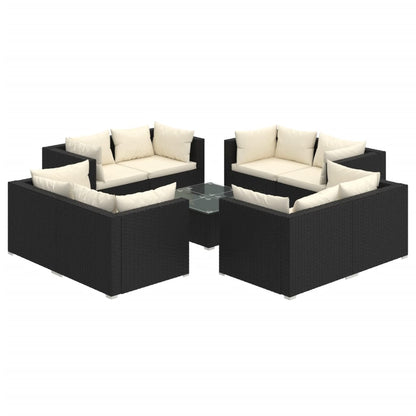 9-tlg. Garten-Lounge-Set mit Kissen Poly Rattan Schwarz - Pazzar.ch