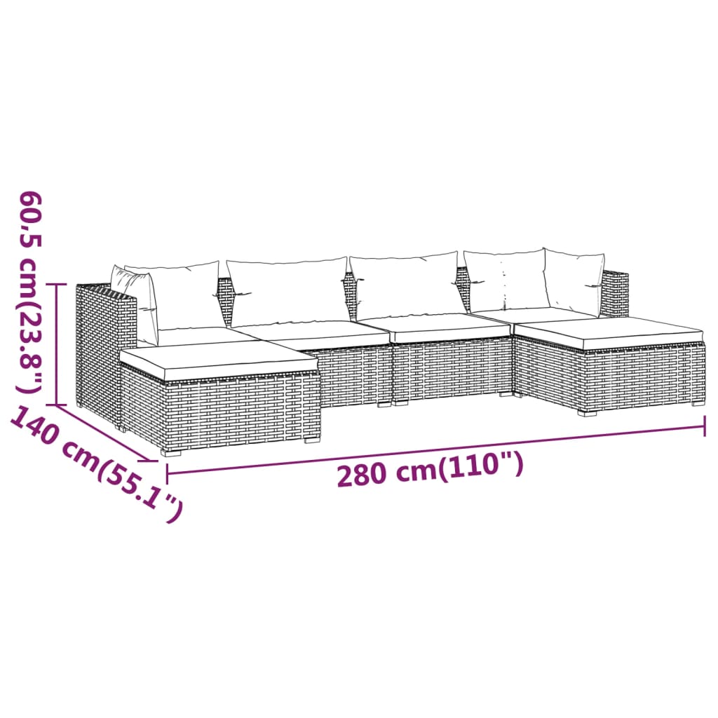 6-tlg. Garten-Lounge-Set mit Kissen Poly Rattan Braun - Pazzar.ch