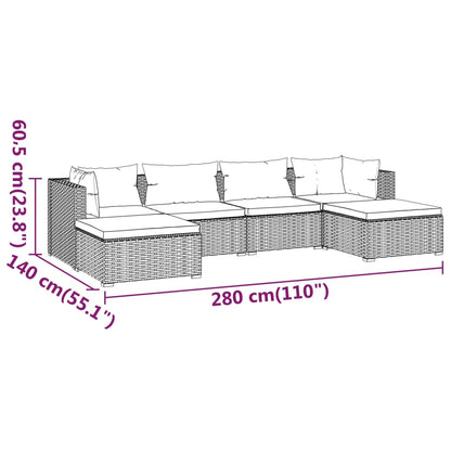 6-tlg. Garten-Lounge-Set mit Kissen Poly Rattan Braun - Pazzar.ch