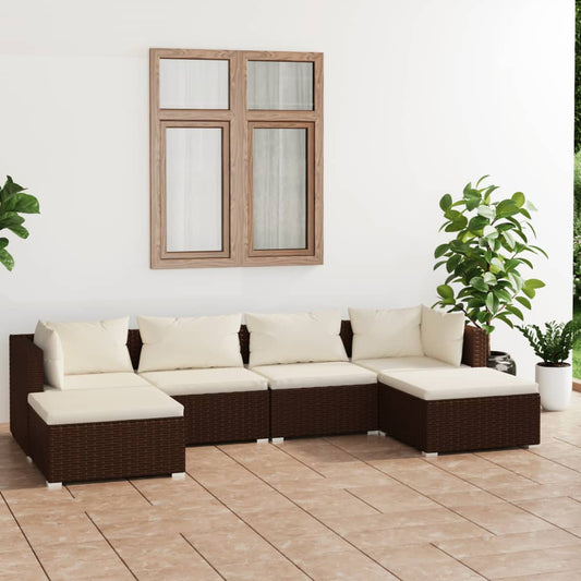 6-tlg. Garten-Lounge-Set mit Kissen Poly Rattan Braun - Pazzar.ch