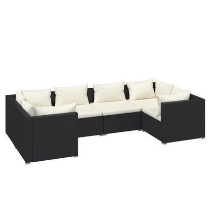 6-tlg. Garten-Lounge-Set mit Kissen Poly Rattan Schwarz - Pazzar.ch