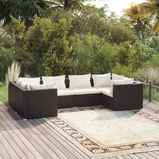 6-tlg. Garten-Lounge-Set mit Kissen Poly Rattan Schwarz - Pazzar.ch