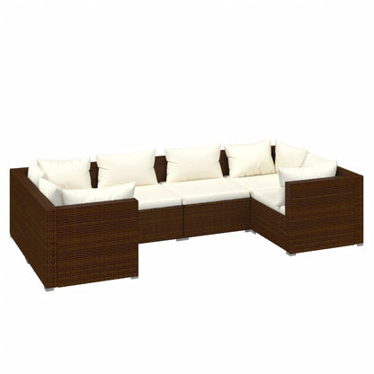 6-tlg. Garten-Lounge-Set mit Kissen Poly Rattan Braun - Pazzar.ch