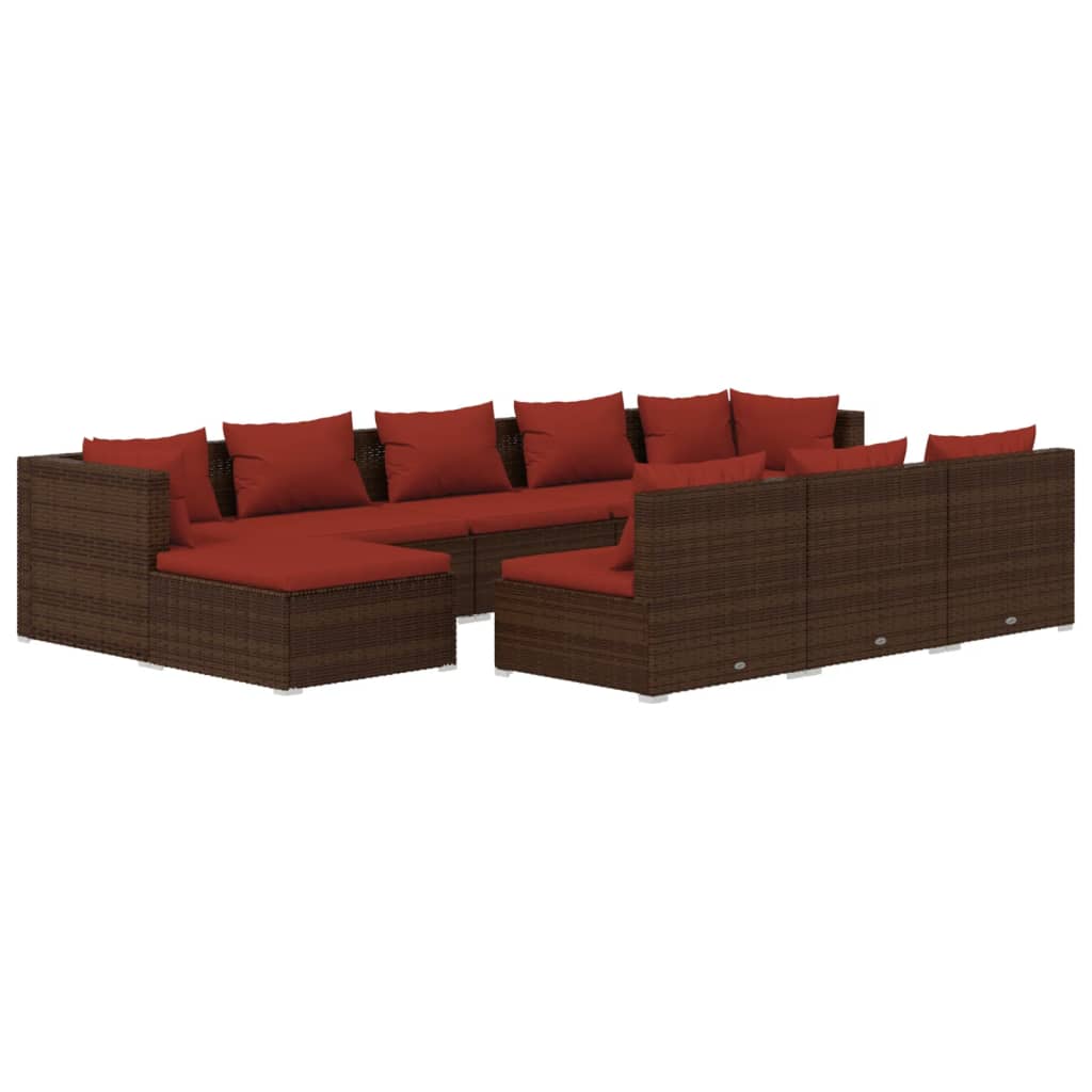 10-tlg. Garten-Lounge-Set mit Kissen Braun Poly Rattan - Pazzar.ch