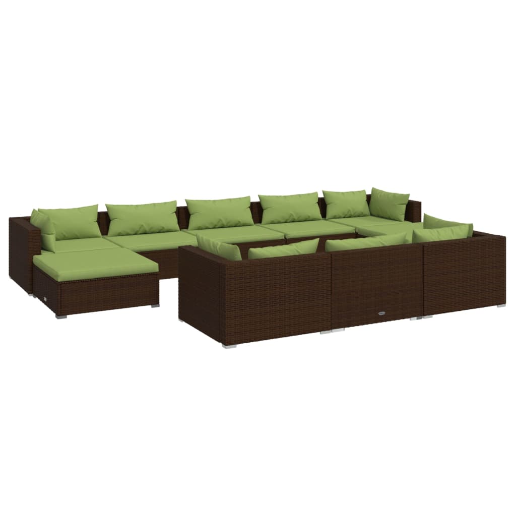 10-tlg. Garten-Lounge-Set mit Kissen Braun Poly Rattan - Pazzar.ch