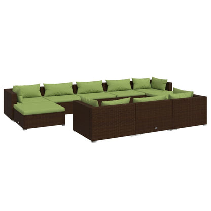 10-tlg. Garten-Lounge-Set mit Kissen Braun Poly Rattan - Pazzar.ch