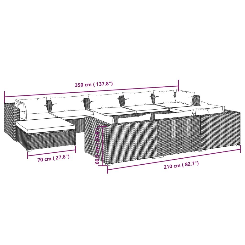 10-tlg. Garten-Lounge-Set mit Kissen Braun Poly Rattan - Pazzar.ch