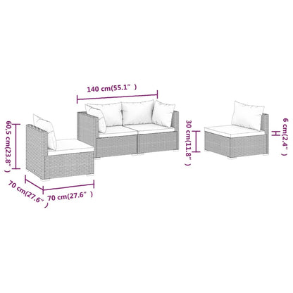 4-tlg. Garten-Lounge-Set mit Kissen Poly Rattan Braun - Pazzar.ch