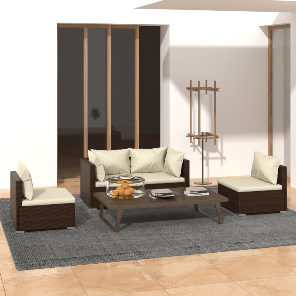 4-tlg. Garten-Lounge-Set mit Kissen Poly Rattan Braun - Pazzar.ch