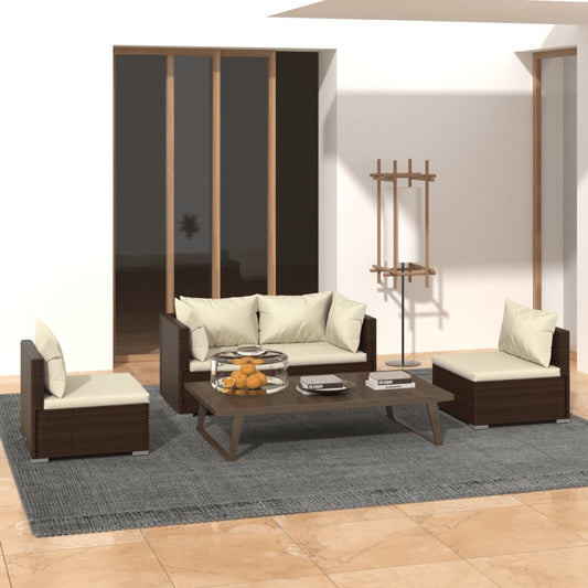 4-tlg. Garten-Lounge-Set mit Kissen Poly Rattan Braun - Pazzar.ch