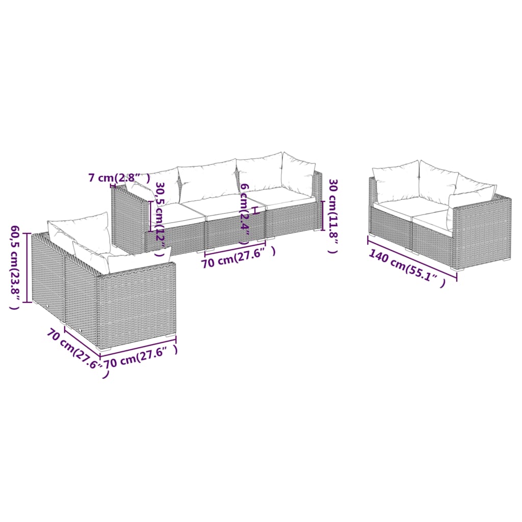 7-tlg. Garten-Lounge-Set mit Kissen Poly Rattan Braun - Pazzar.ch