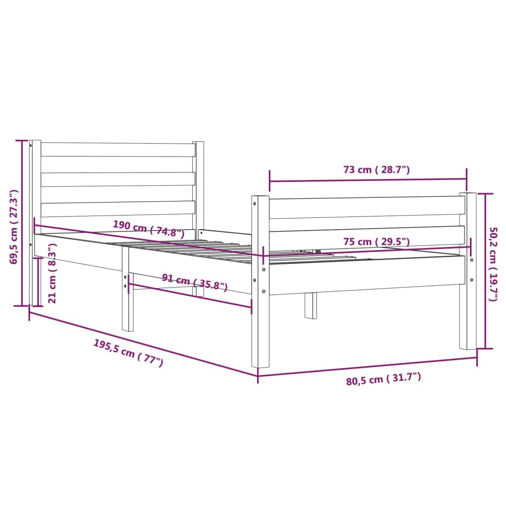Massivholzbett Honigbraun 75x190 cm - Pazzar.ch