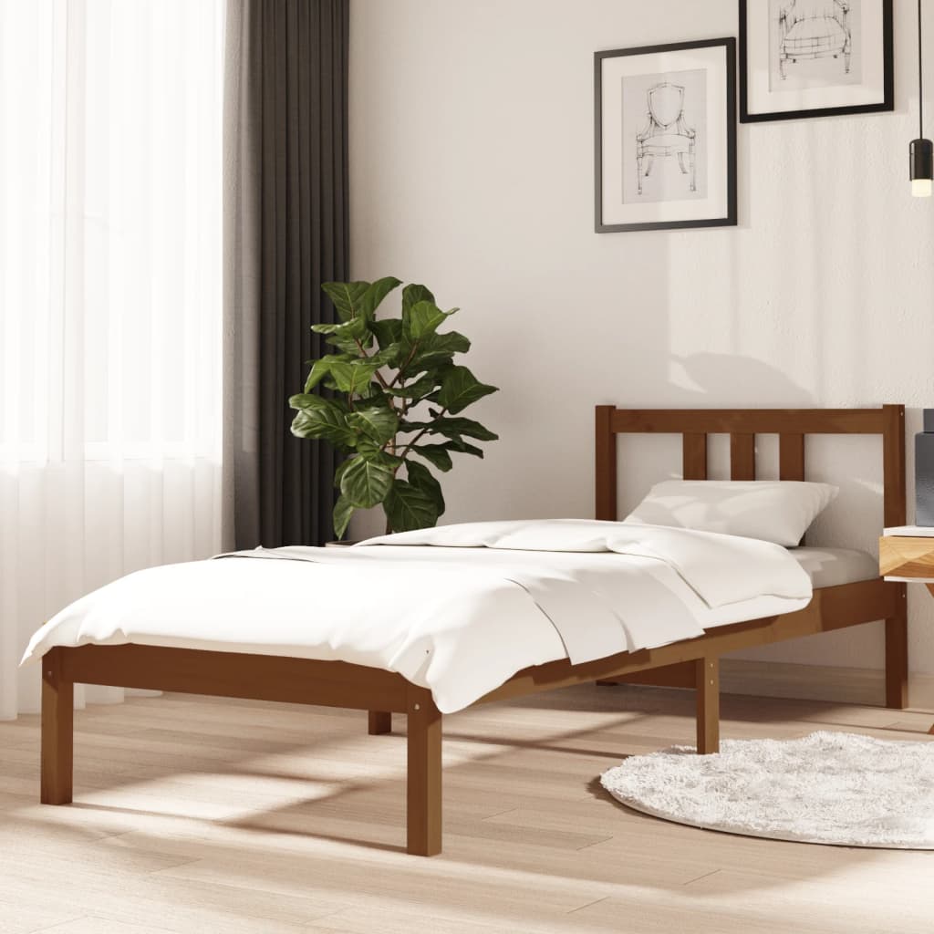 Massivholzbett ohne Matratze Honigbraun 75x190 cm