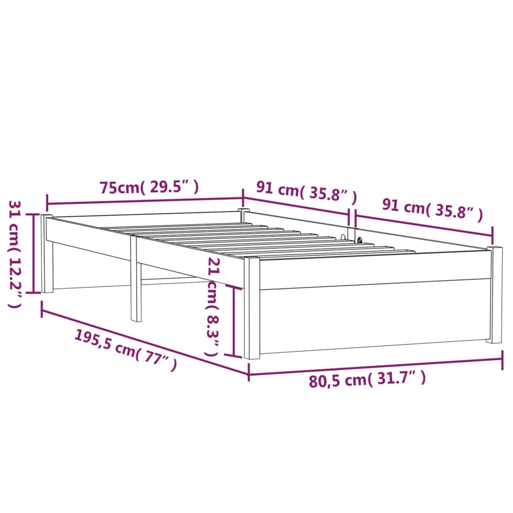 Massivholzbett ohne Matratze 75x190 cm