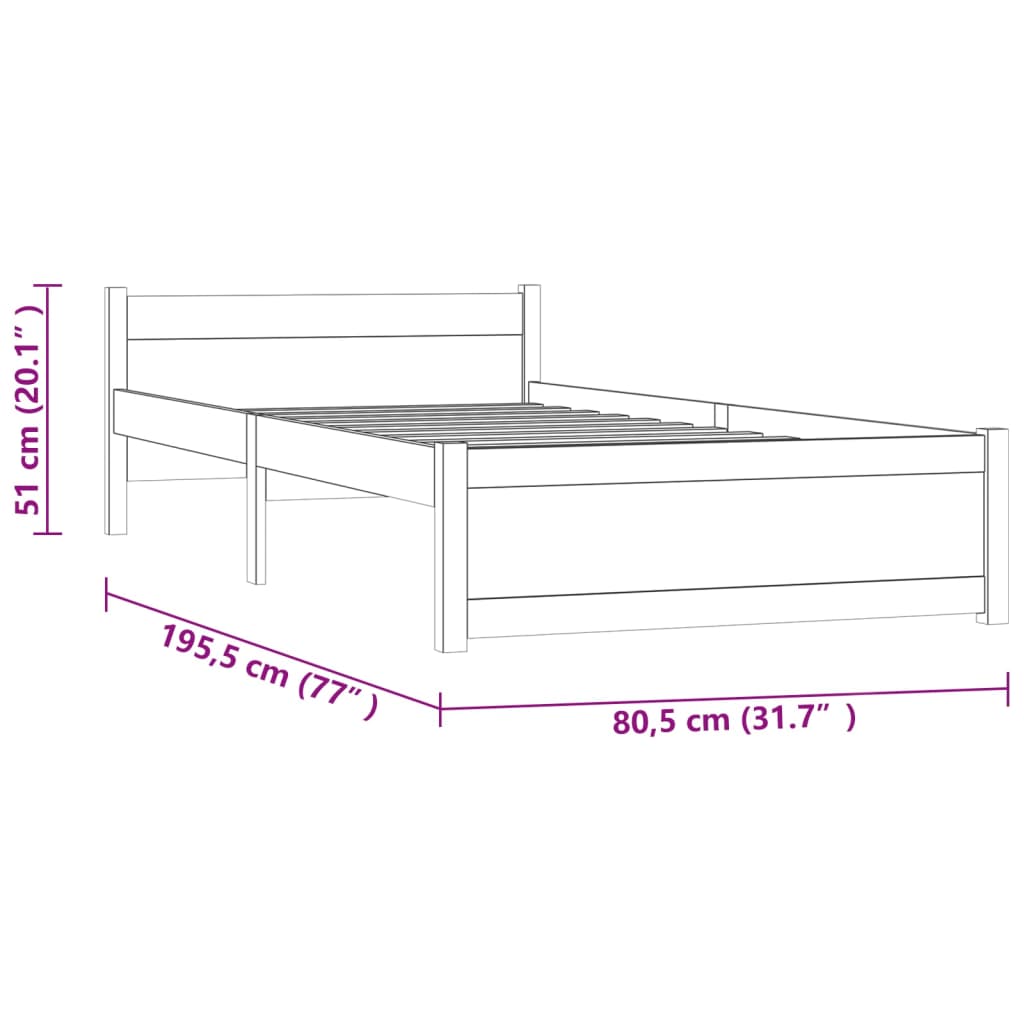 Massivholzbett Schwarz 75x190 cm - Pazzar.ch