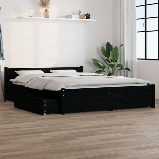 Bett mit Schubladen Schwarz 135x190 cm - Pazzar.ch