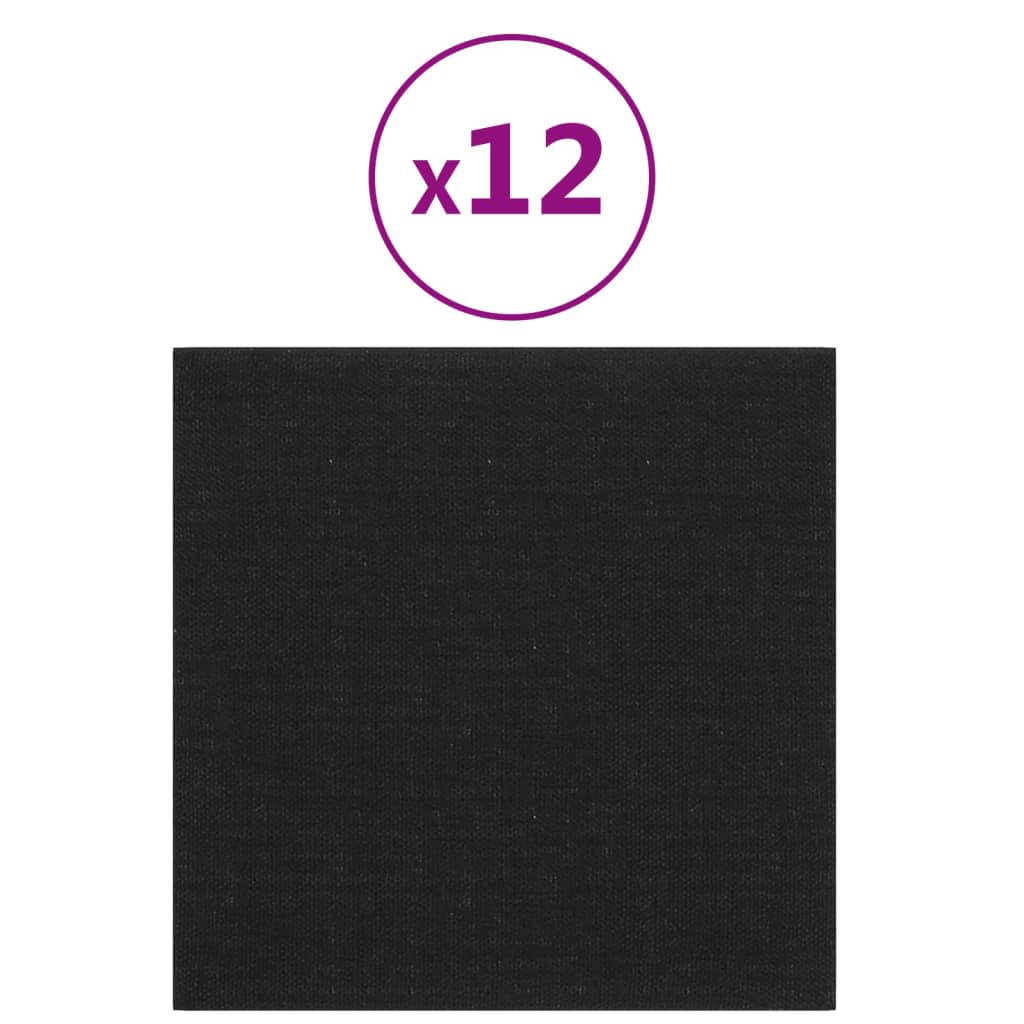 Wandpaneele 12 Stk. Schwarz 30x30 cm Stoff 1,08 m² - Pazzar.ch