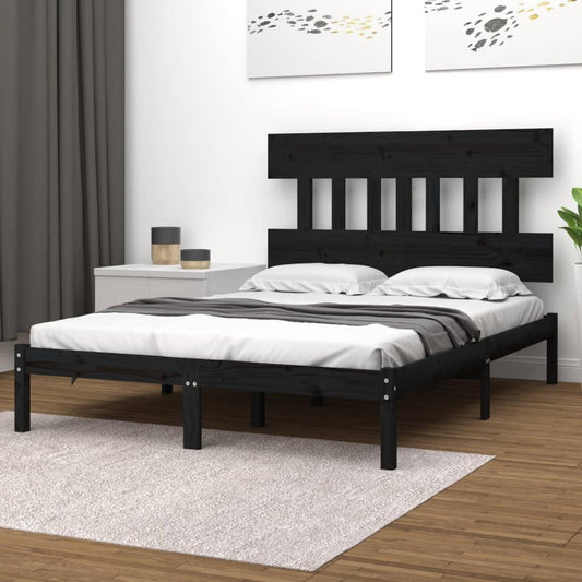 Massivholzbett Schwarz 140x190 cm - Pazzar.ch