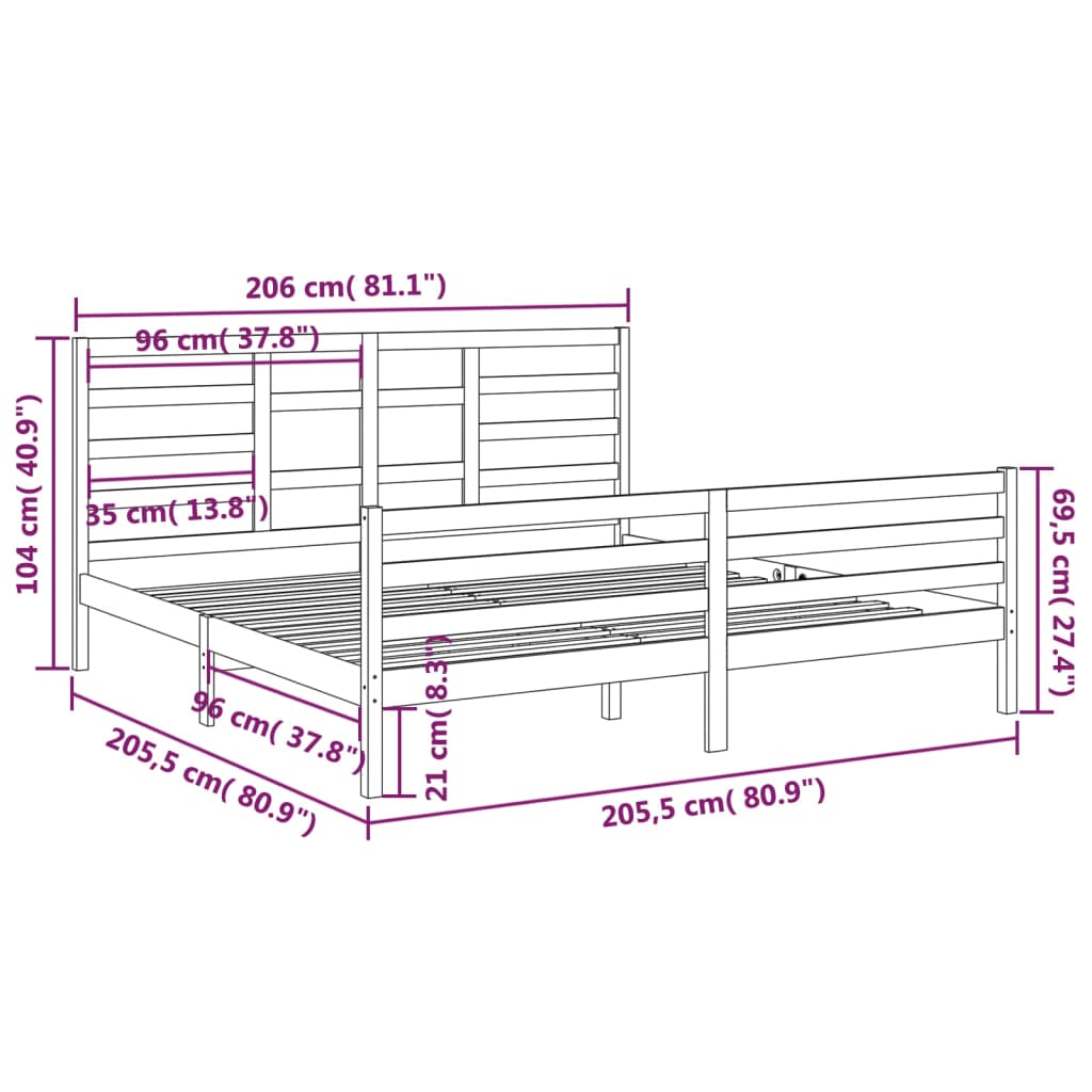 Massivholzbett Grau 200x200 cm