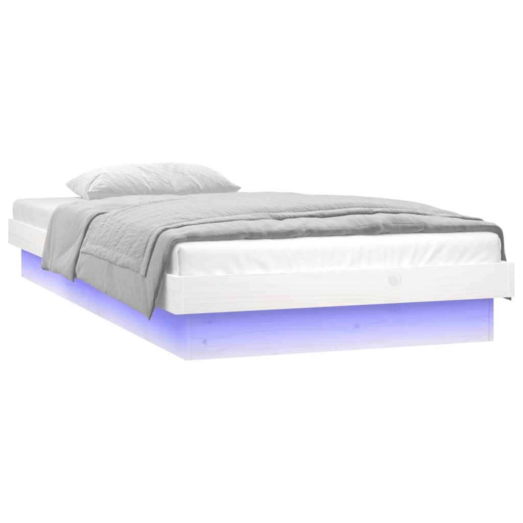 Massivholzbett mit LED Weiß 90x200 cm - Pazzar.ch