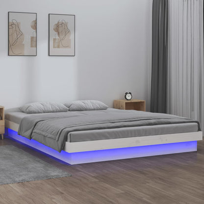 Massivholzbett mit LED-Beleuchtung Weiß 140x200 cm - Pazzar.ch