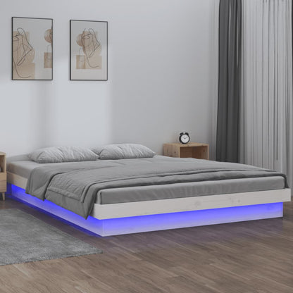 Massivholzbett mit LEDs Weiß 160x200 cm - Pazzar.ch