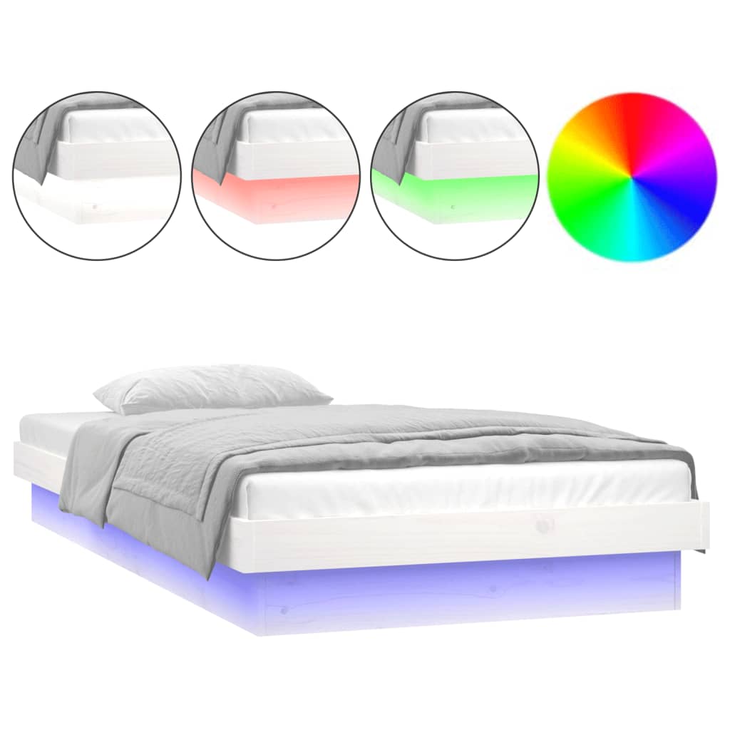Massivholzbett mit LEDs Weiß 75x190 cm - Pazzar.ch