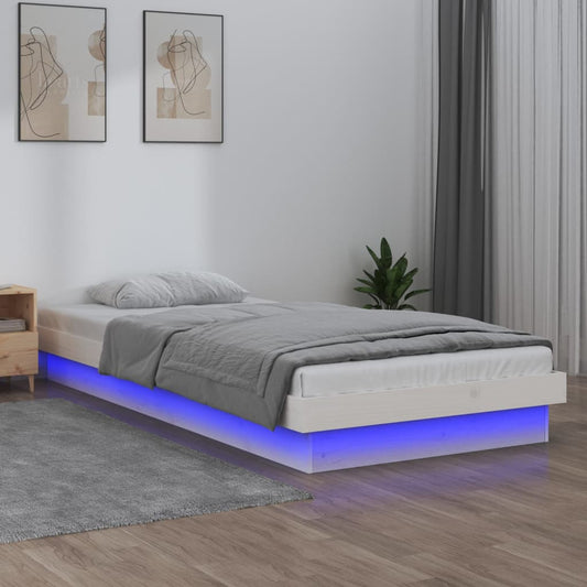 Massivholzbett mit LEDs Weiß 75x190 cm - Pazzar.ch