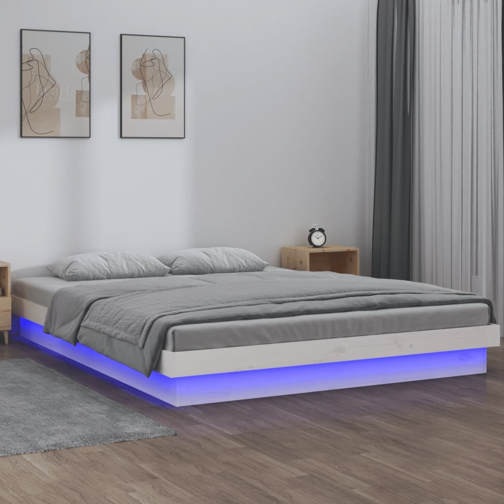 Massivholzbett mit LEDs Weiß 120x190 cm - Pazzar.ch