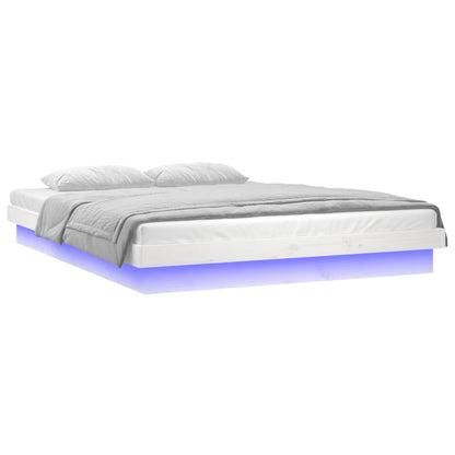 Massivholzbett mit LEDs Weiß 135x190 cm - Pazzar.ch