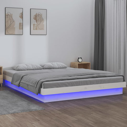 Massivholzbett mit LEDs Weiß 135x190 cm - Pazzar.ch