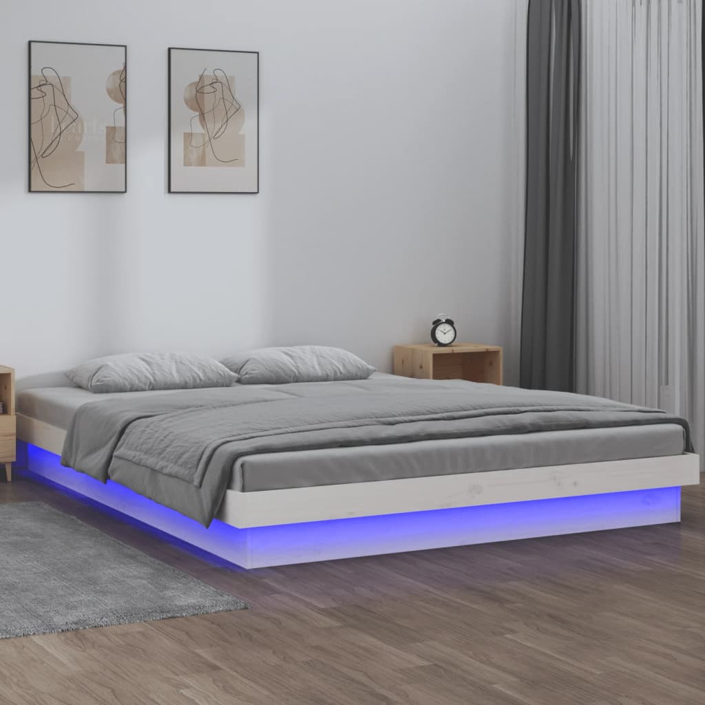Massivholzbett mit LEDs Weiß 140x190 cm - Pazzar.ch