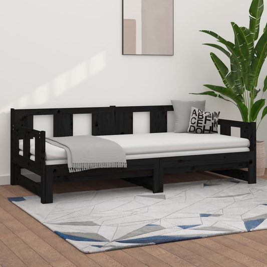 Tagesbett Ausziehbar Schwarz Massivholz Kiefer 2x(80x200) cm - Pazzar.ch