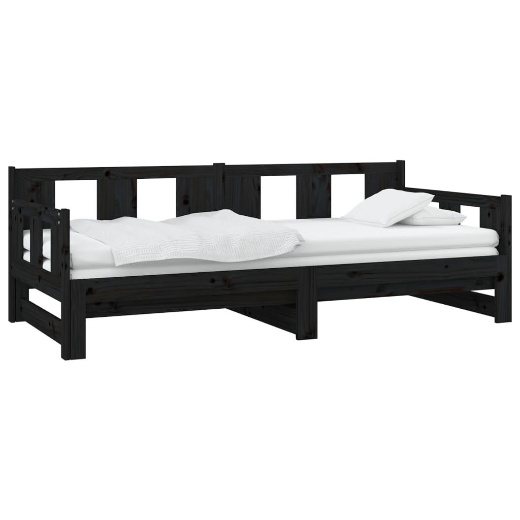 Tagesbett Ausziehbar Schwarz Massivholz Kiefer 2x(90x190) cm - Pazzar.ch