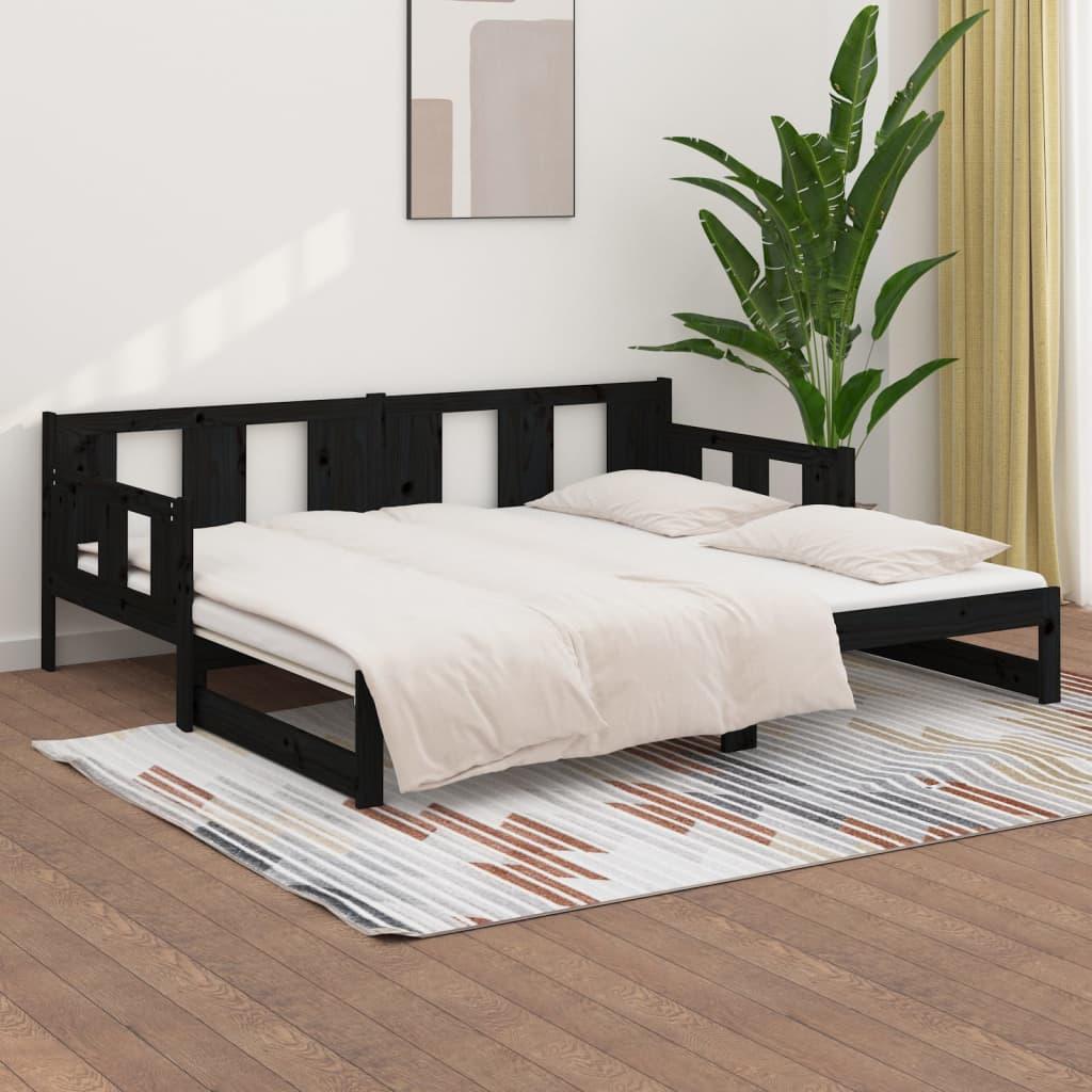 Tagesbett Ausziehbar Schwarz Massivholz Kiefer 2x(90x190) cm - Pazzar.ch