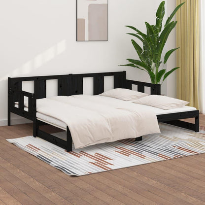 Tagesbett Ausziehbar Schwarz Massivholz Kiefer 2x(90x190) cm - Pazzar.ch