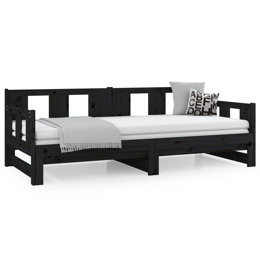 Tagesbett Ausziehbar Schwarz Massivholz Kiefer 2x(90x190) cm - Pazzar.ch