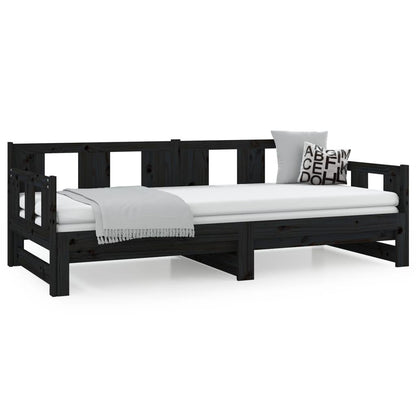 Tagesbett Ausziehbar Schwarz Massivholz Kiefer 2x(90x190) cm - Pazzar.ch