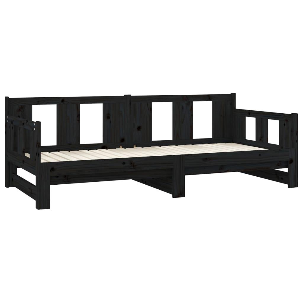Tagesbett Ausziehbar Schwarz Massivholz Kiefer 2x(90x190) cm - Pazzar.ch