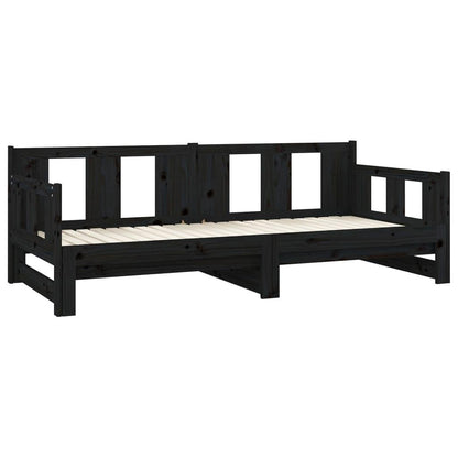 Tagesbett Ausziehbar Schwarz Massivholz Kiefer 2x(90x190) cm - Pazzar.ch