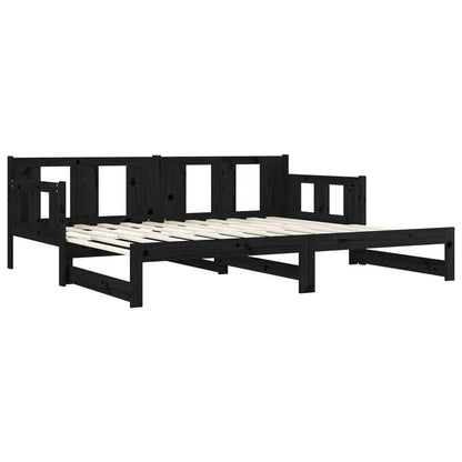 Tagesbett Ausziehbar Schwarz Massivholz Kiefer 2x(90x190) cm - Pazzar.ch