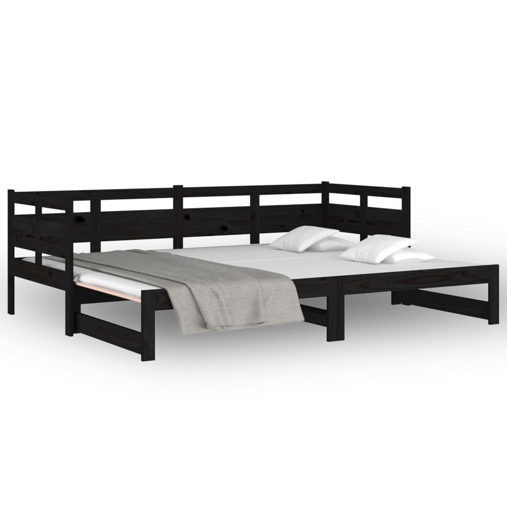 Tagesbett Ausziehbar Schwarz Massivholz Kiefer 2x(80x200) cm - Pazzar.ch