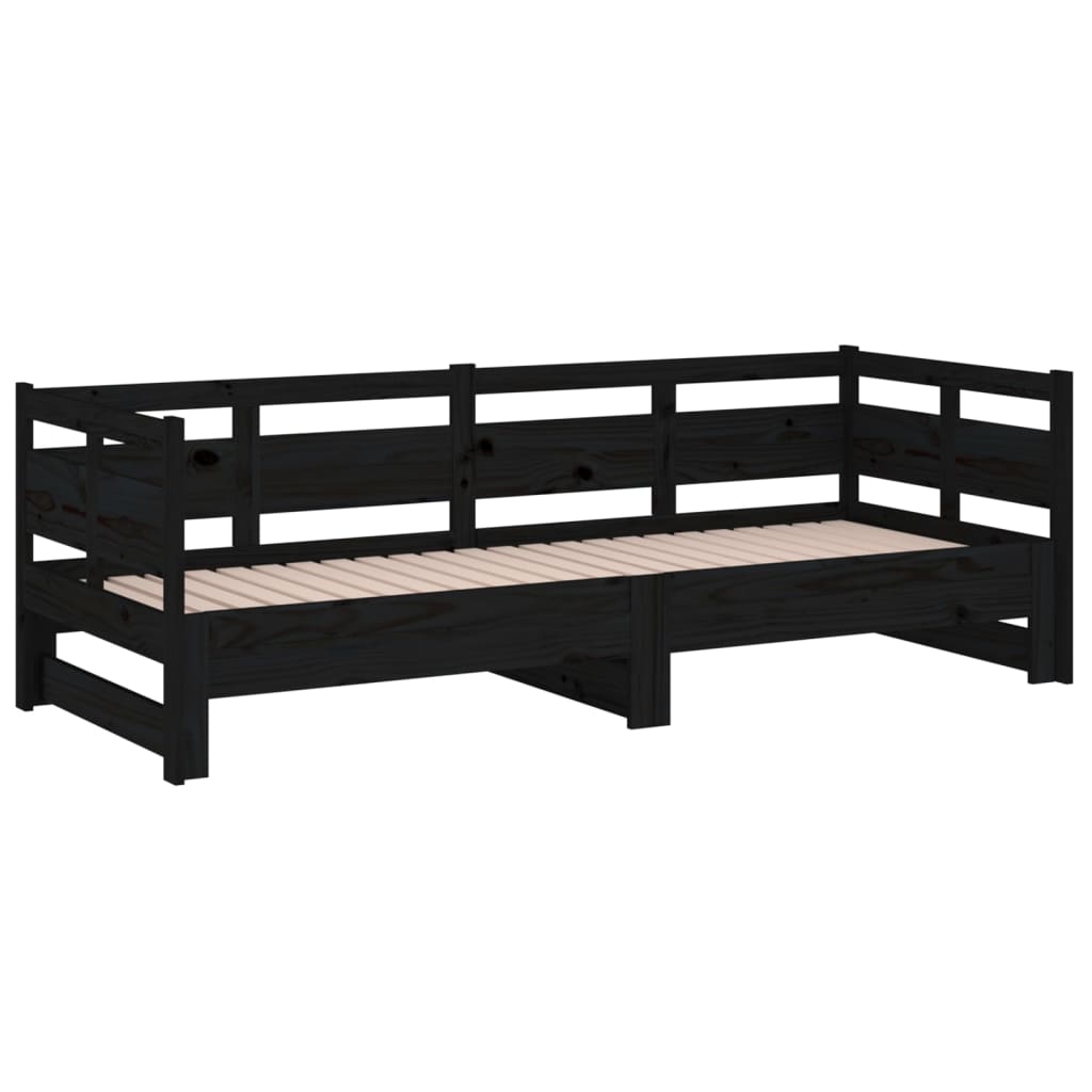Tagesbett Ausziehbar Schwarz Massivholz Kiefer 2x(80x200) cm - Pazzar.ch