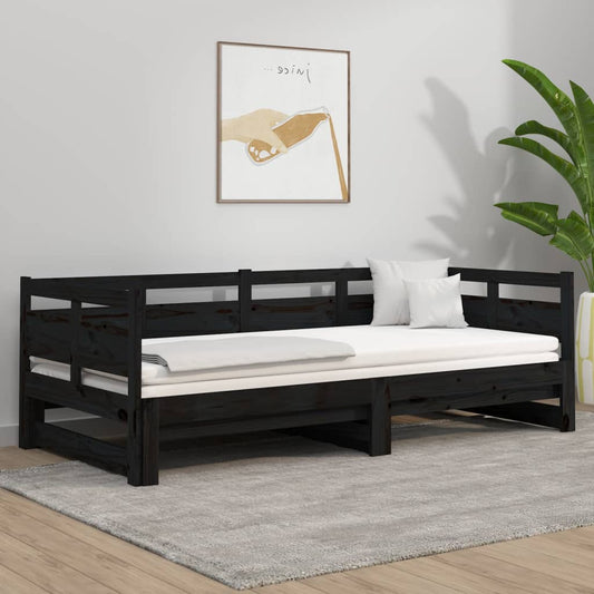 Tagesbett Ausziehbar Schwarz Massivholz Kiefer 2x(80x200) cm - Pazzar.ch