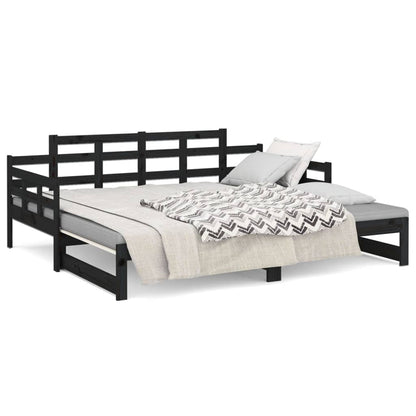 Tagesbett Ausziehbar Schwarz Massivholz Kiefer 2x(90x200) cm - Pazzar.ch