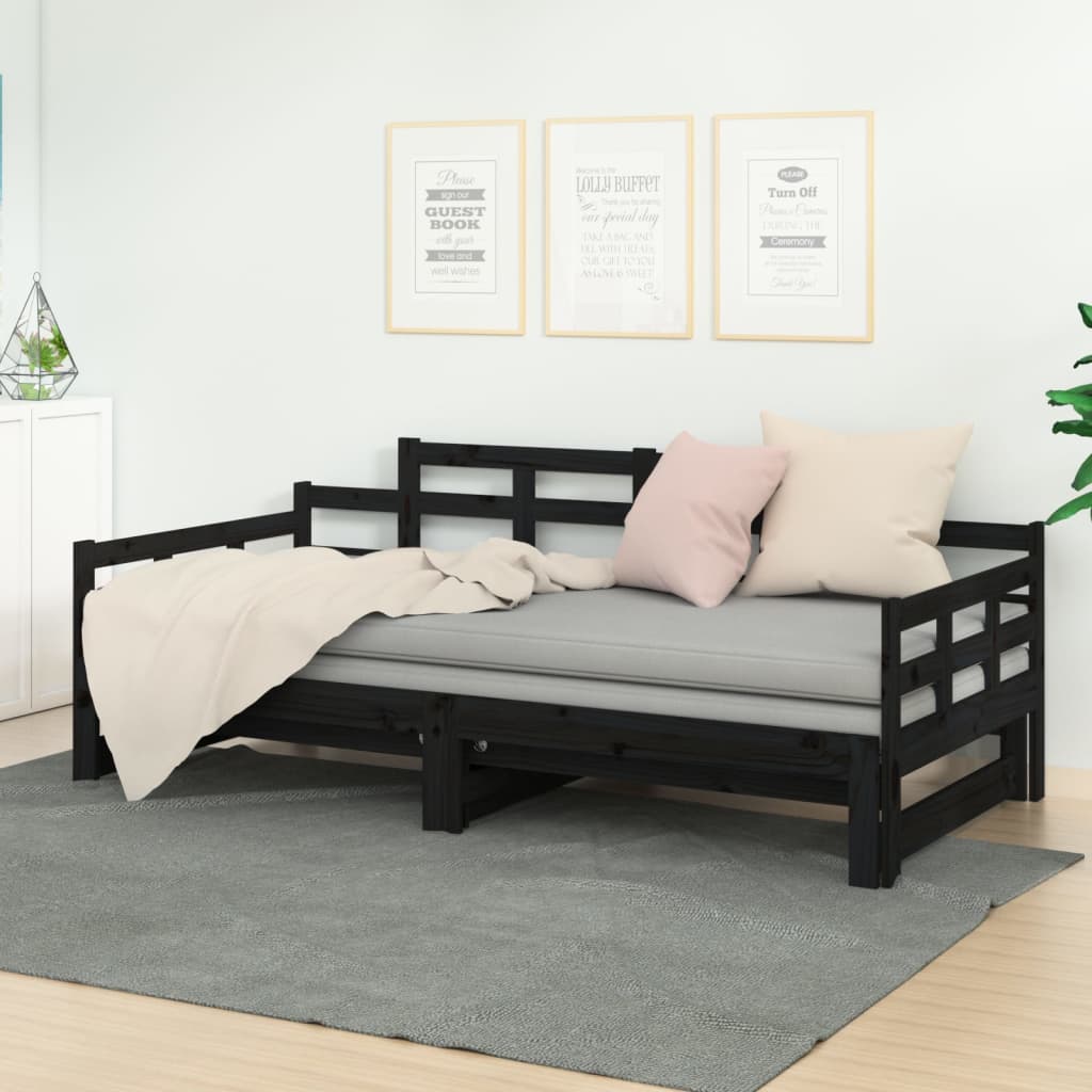Tagesbett Ausziehbar Schwarz Massivholz Kiefer 2x(90x200) cm - Pazzar.ch