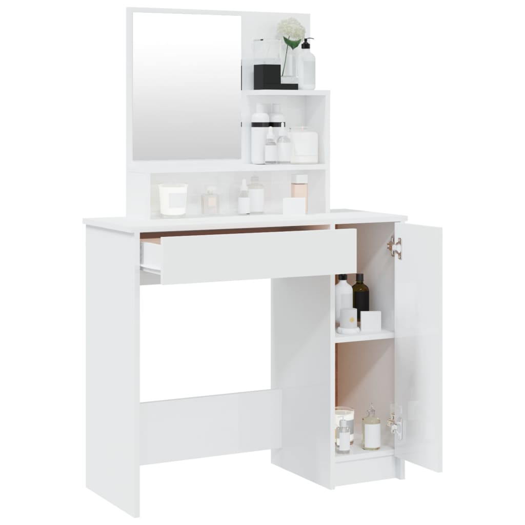 Schminktisch mit Spiegel Hochglanz-Weiß 86,5x35x136 cm - Pazzar.ch