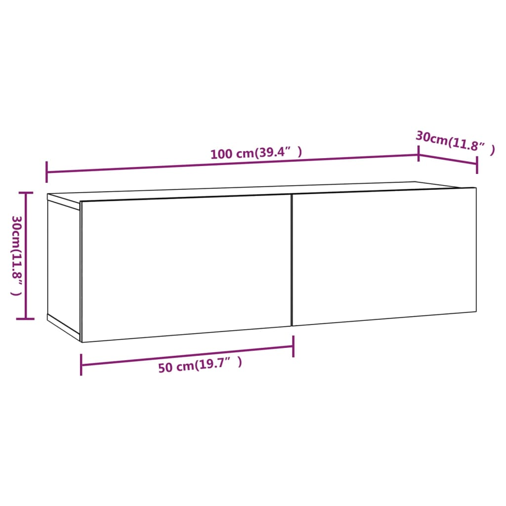 TV-Wandschränke 2 Stk. Betongrau 100x30x30 cm Holzwerkstoff - Pazzar.ch